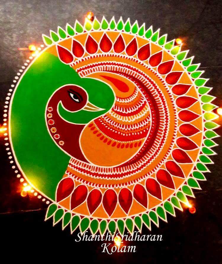 peacock rangoli design by shanthi sridharan