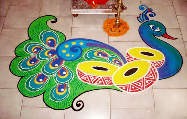 15 peacock rangoli designs for diwali