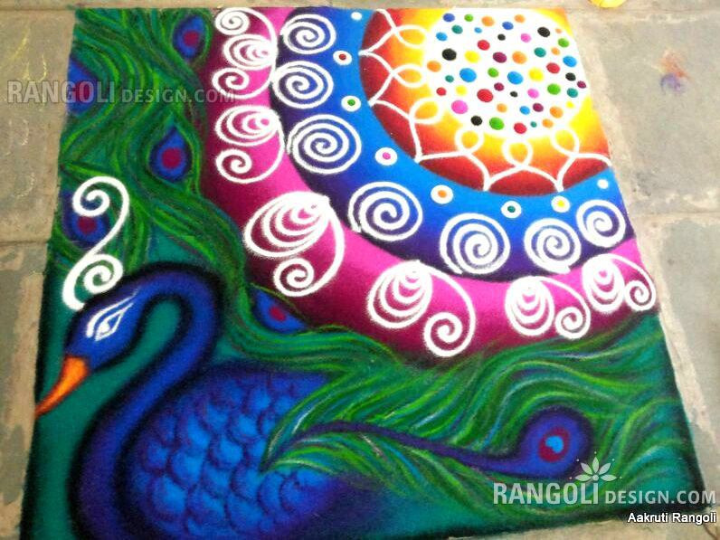 peacock rangoli design by aakruti