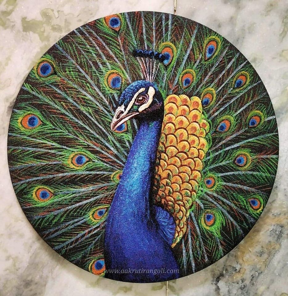 peacock rangoli design on waterproof plywood by aakruti
