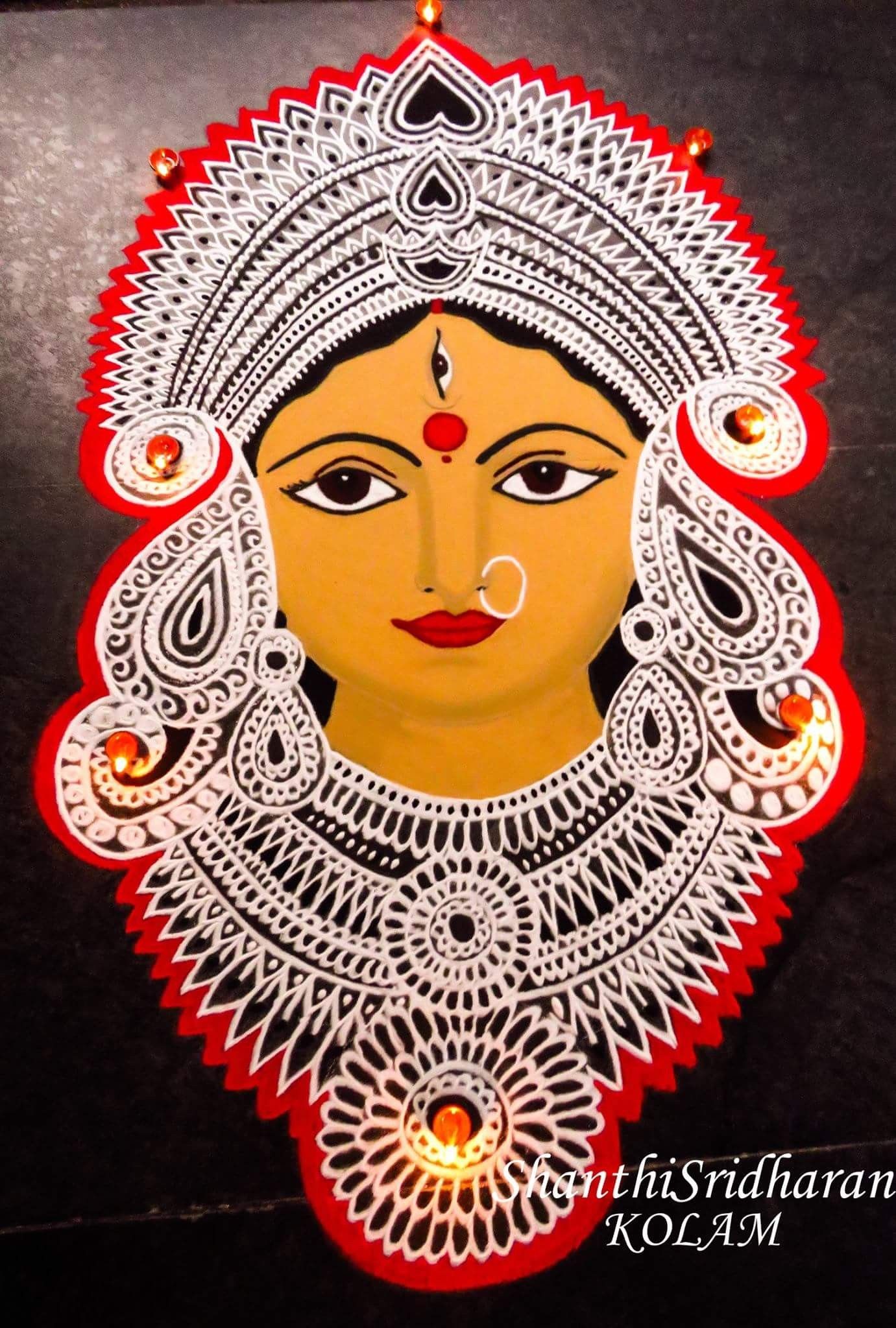portrait rangoli design goddess by shanthi sridharan
