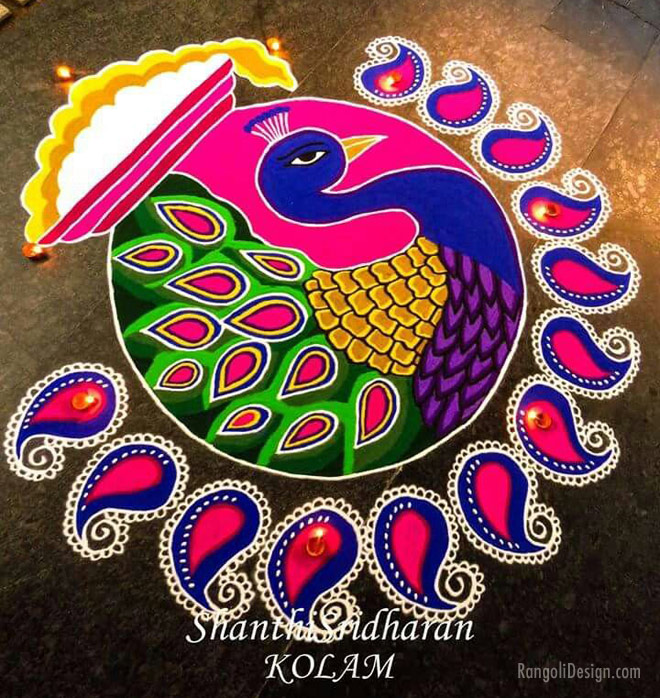 rangoli design peacock pongal by shanti sridharan