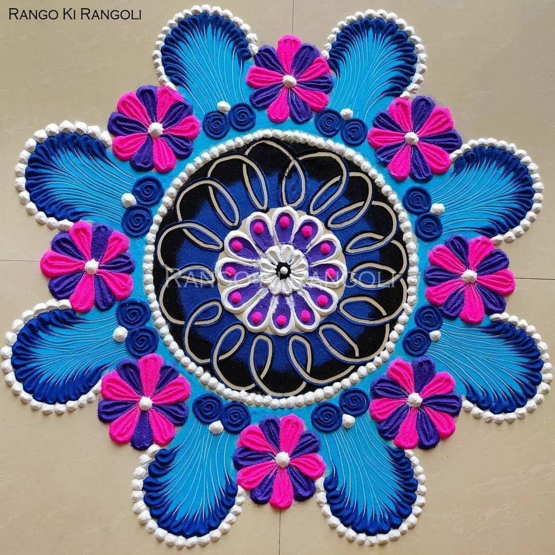 mandala rangoli design blue pink by rangoki