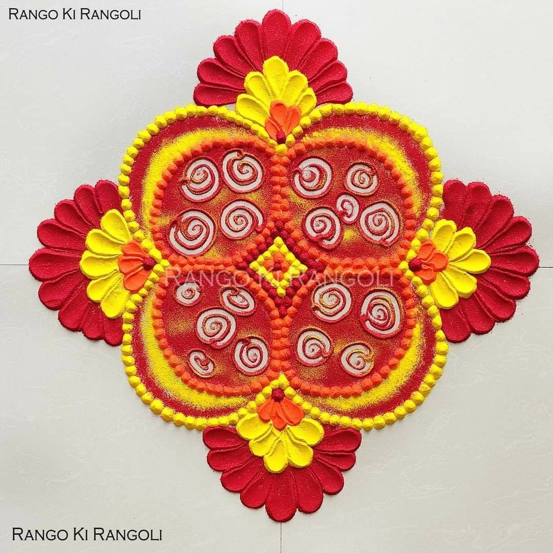 mandala rangoli design yellow red by rangoki