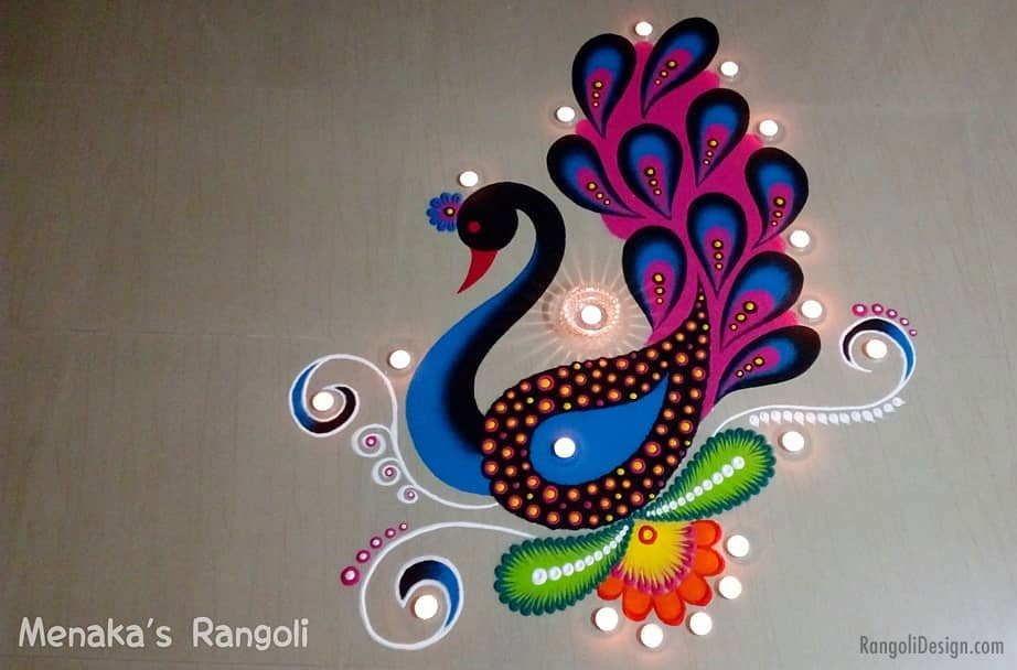 rangoli design peacock by menaka