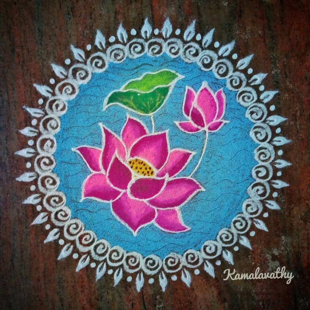 beautiful lotus flower kolam design by kamalavathy