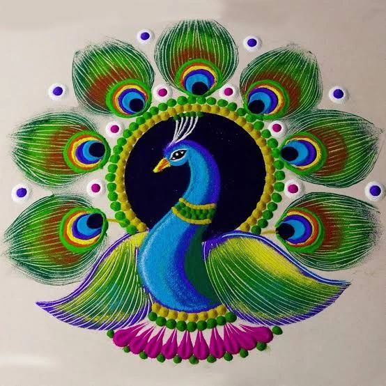 beautiful new style peacock rangoli design
