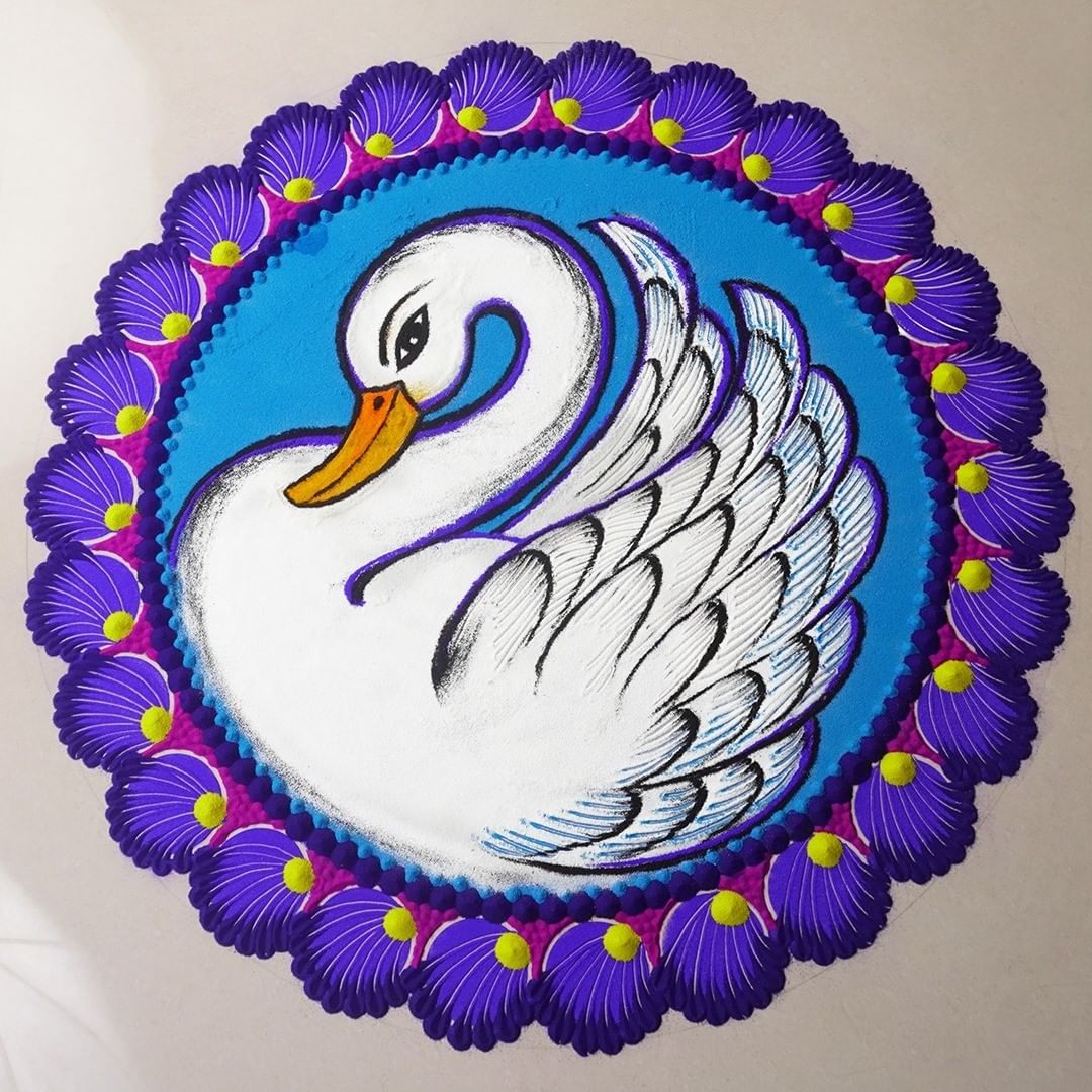 beautiful rangoli design swan bird by simple rangoli