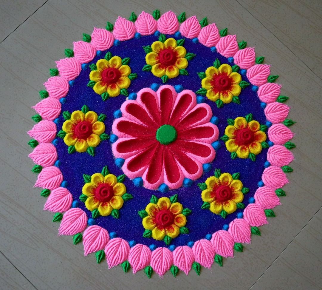 colorful flower rangoli design by menaka