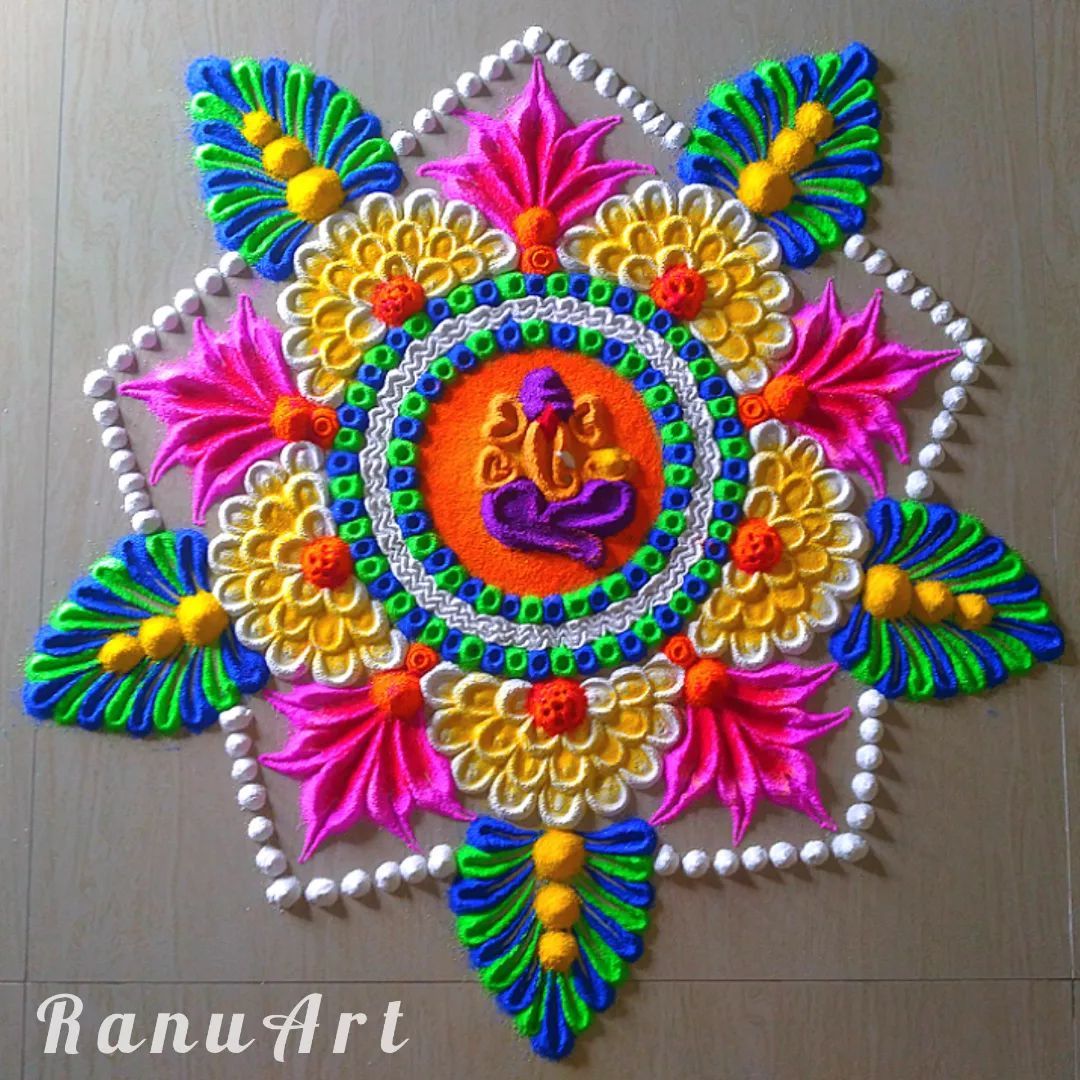 colorful ganesh chathurthi festival rangoli design by ranu art