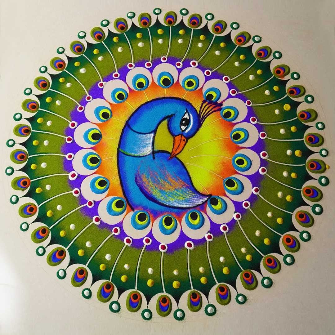 innovative peacock rangoli design by simple rangoli