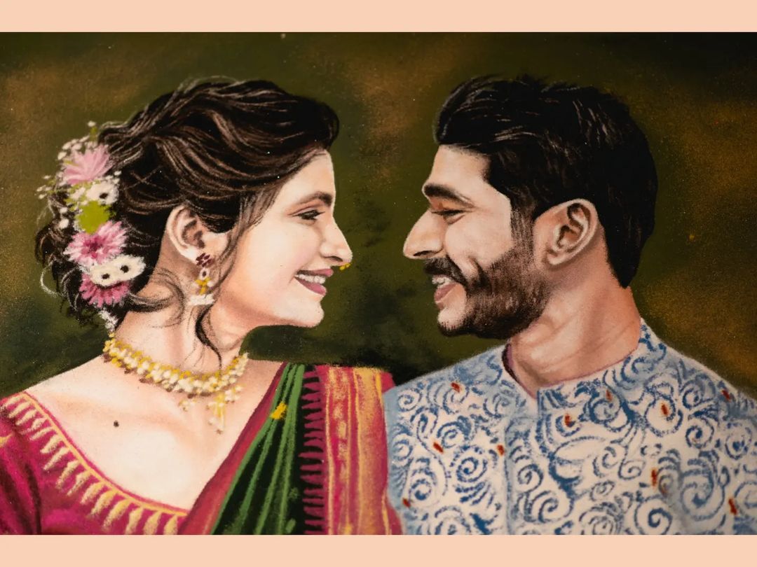 portrait wedding rangoli art by bhushan jamdade