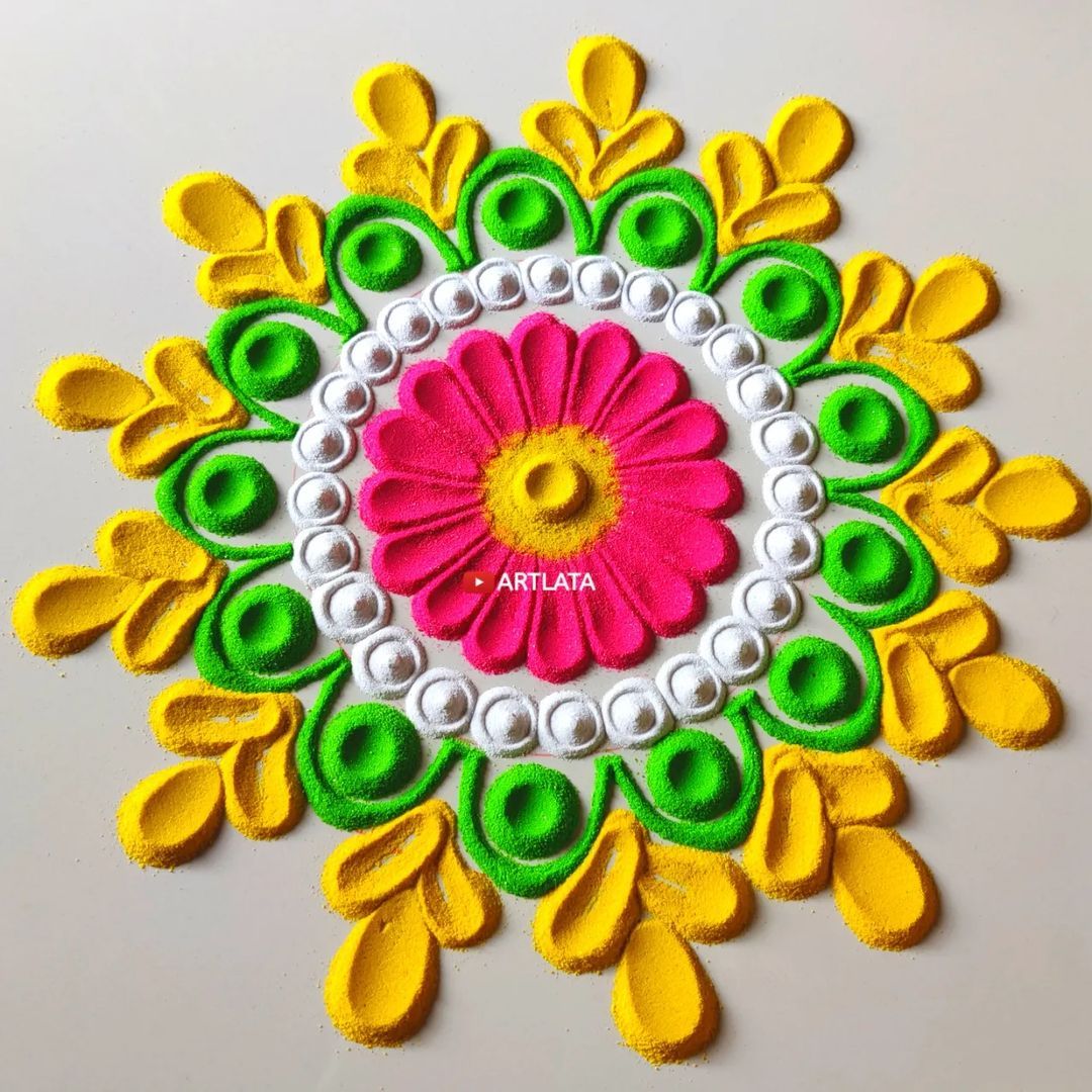 easy colorful rangoli design by artlata