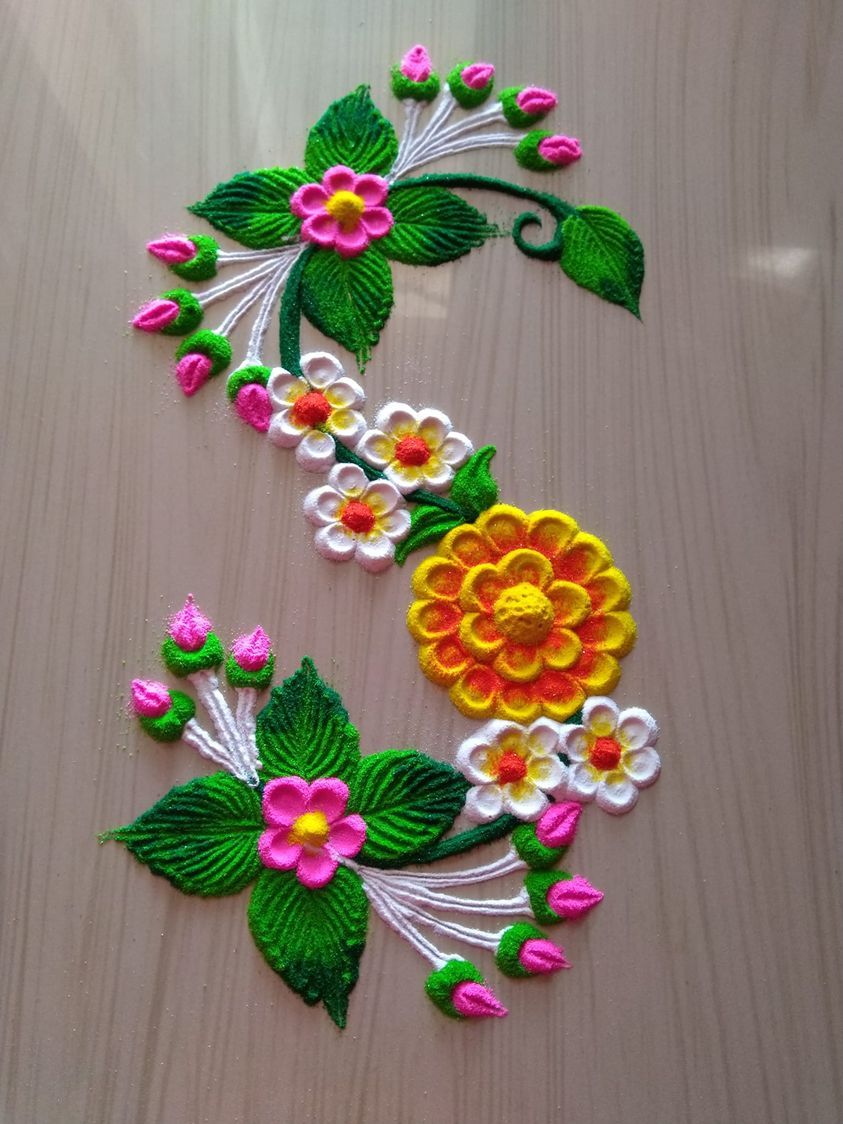 easy flower rangoli design by seema panchal
