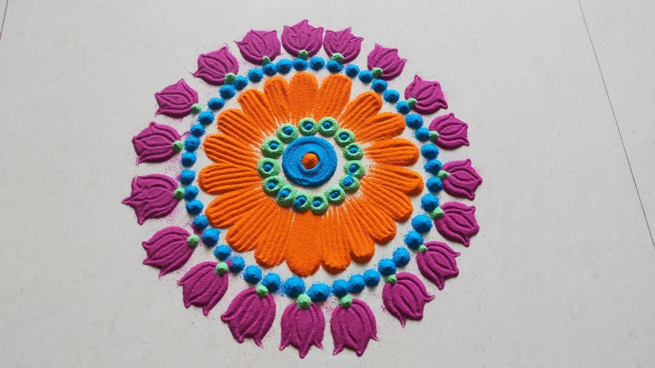 easy and simple lotus rangoli design by sheila arunchalam