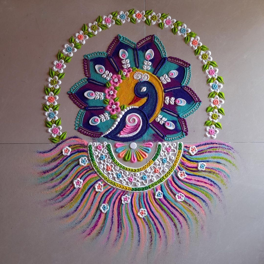 creative peacock rangoli design by poonam patil