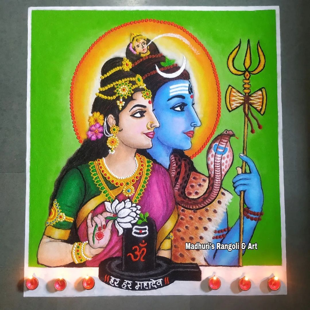portrait rangoli art lord shankar and parvati by madhuri rangoli
