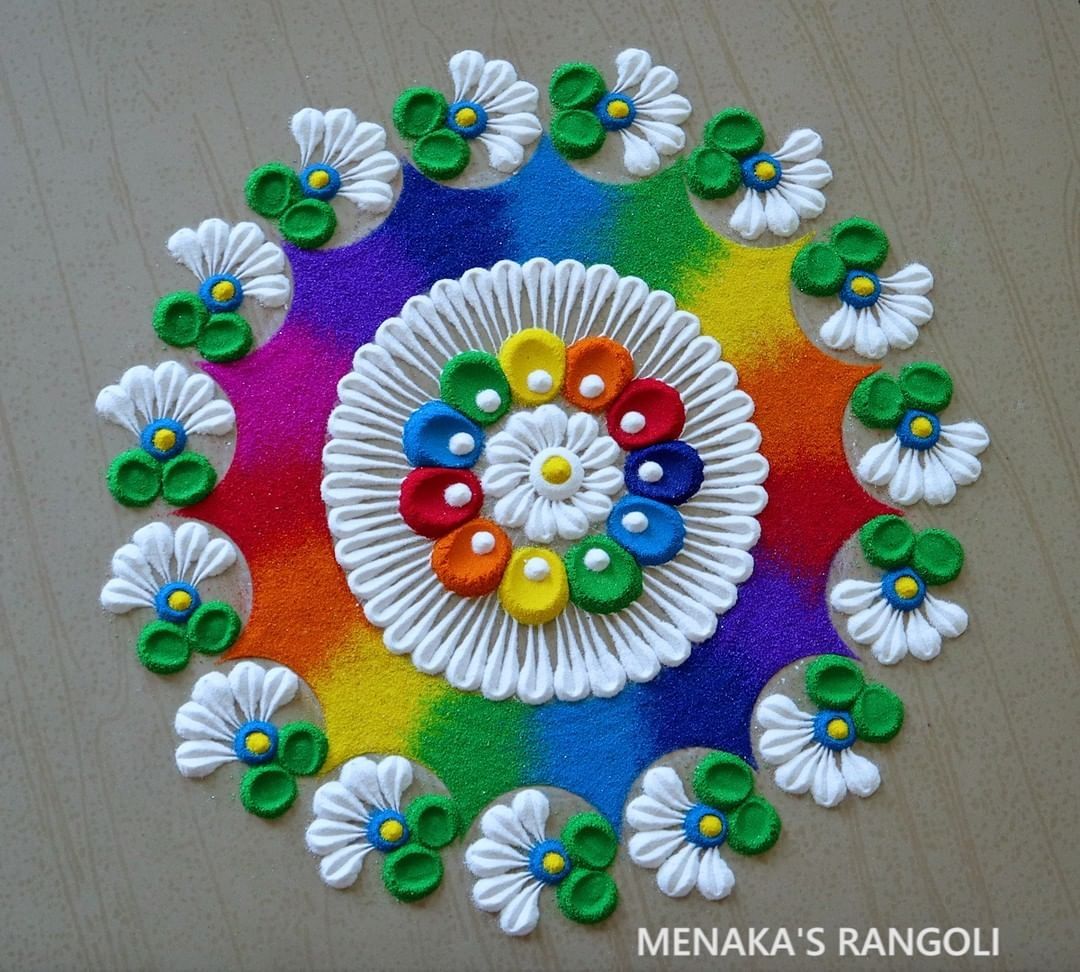 colorful rangoli design by menaka rangoli