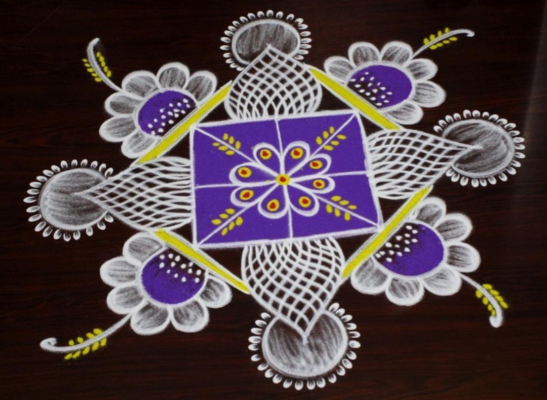 Easy rangoli design purple flower by suneetha | Image